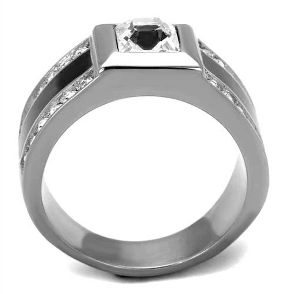 ARTK2308 Stainless Steel & Epoxy Princess & Round Cut Simulated Diamond Ring Mens Sz 8-13
